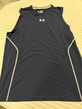 Under Armour Navy Sleeveless Performance Tank with White Logo